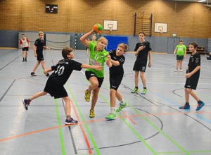 Um diese Pokale (links) kämpft Grevens Handball-Nachwuchs am Wochenende in der Emssporthalle. Foto: Heidrun Riese
